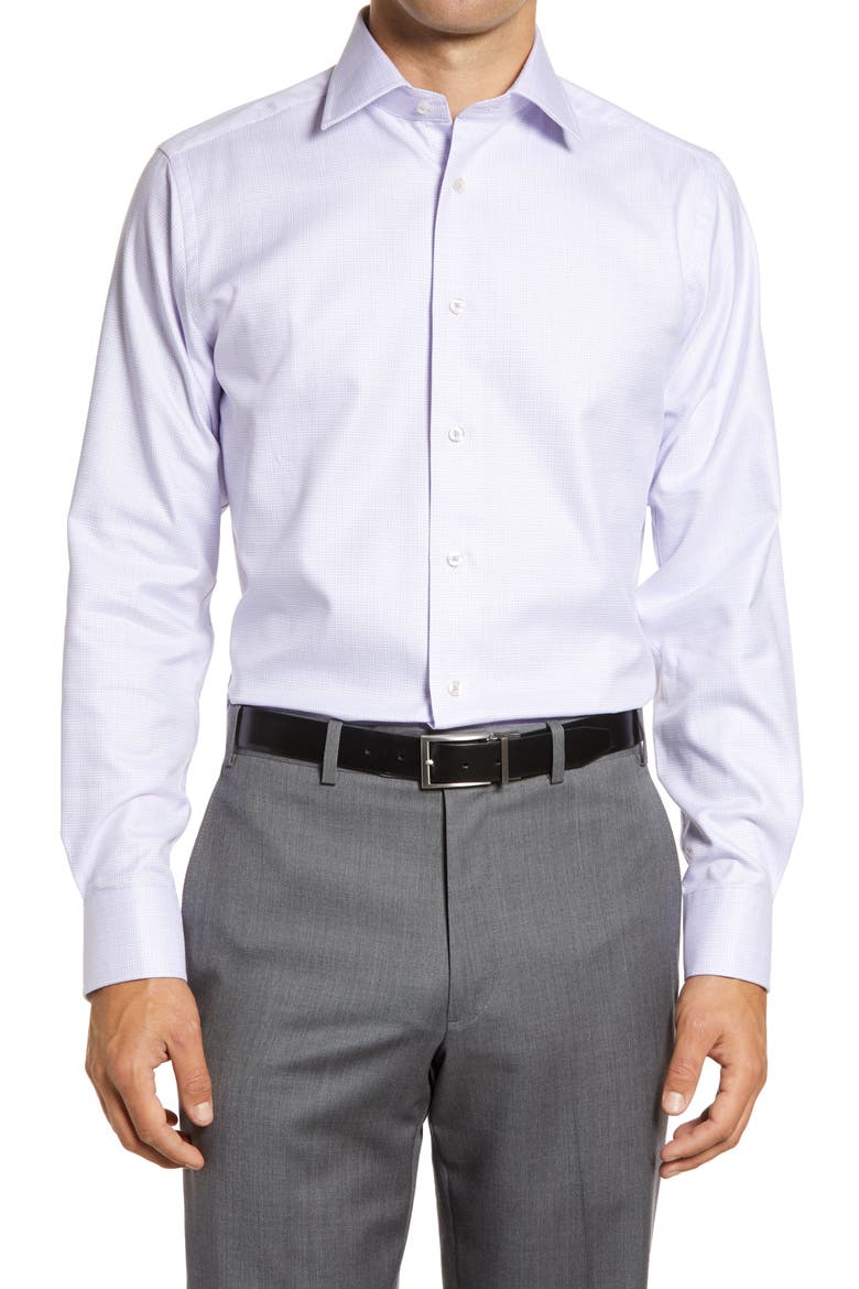 Trim Fit Plaid Dress Shirt, Main, color, WHITE/LILAC