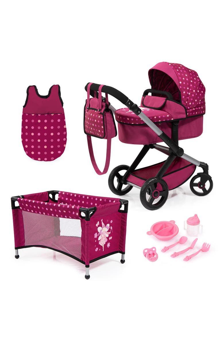 Bayer Design Xeo Mega Doll Set 10 Piece Pram, Bed, Handbag and More, Main, color, Multicolored