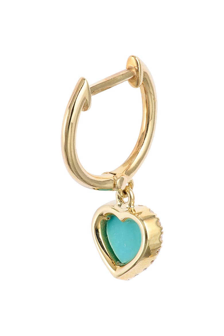 14k Gold Heart Turquoise & Diamond Hoop Earrings, Alternate, color, YELLOW GOLD