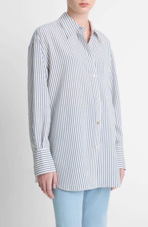 Vince Furrow Stripe Button-front Shirt In Blue/off White