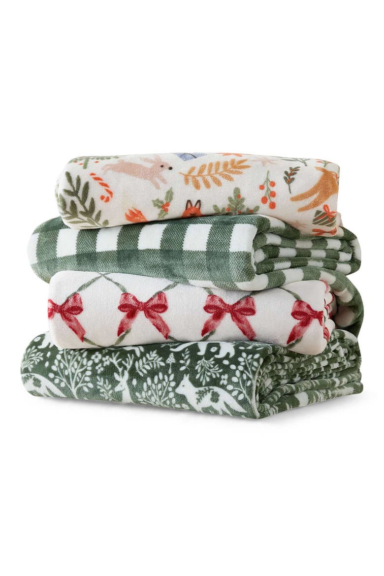 Holiday Woodland Plush Throw Blanket, Alternate, color, WHITE/ LIGHT BLUE