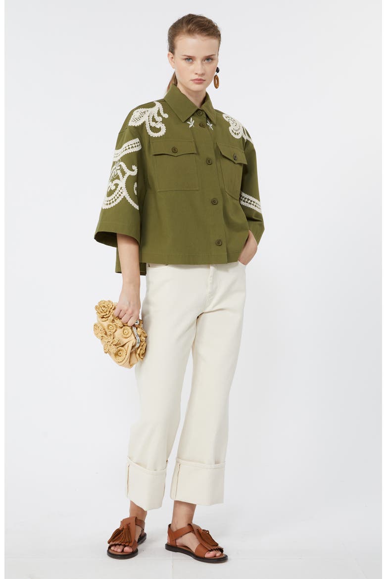 Como Embroidered Detail Cotton Jacket, Alternate, color, KAKI