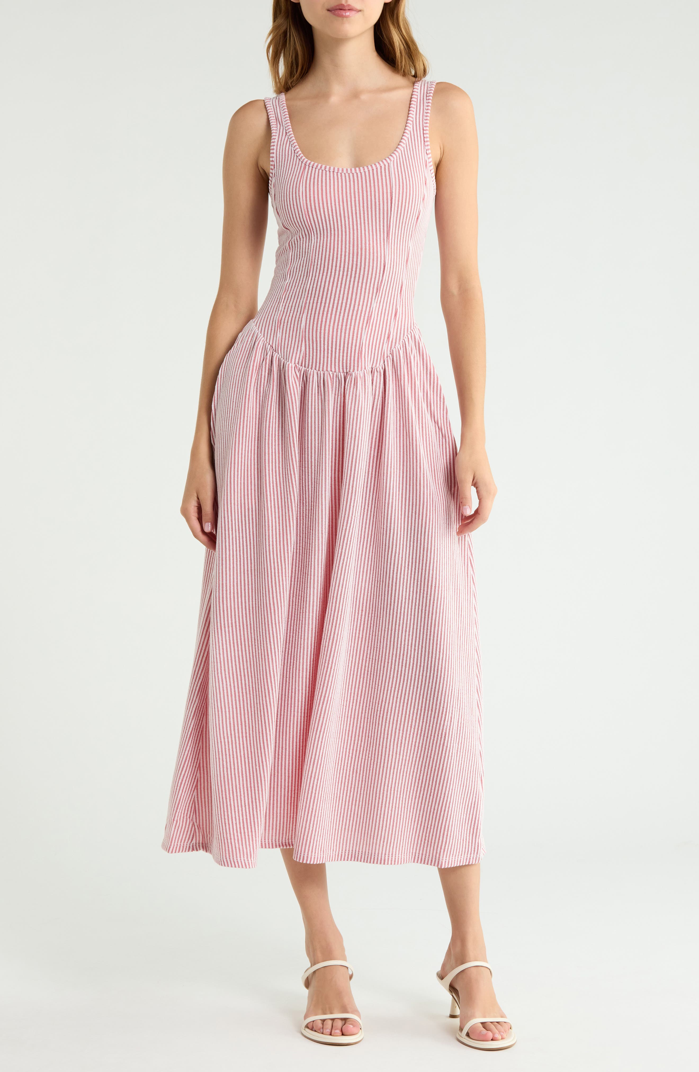 Basque Waist Knit Midi Dress