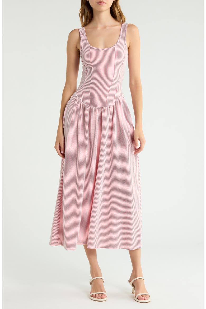 Basque Waist Knit Midi Dress, Main, color, RED