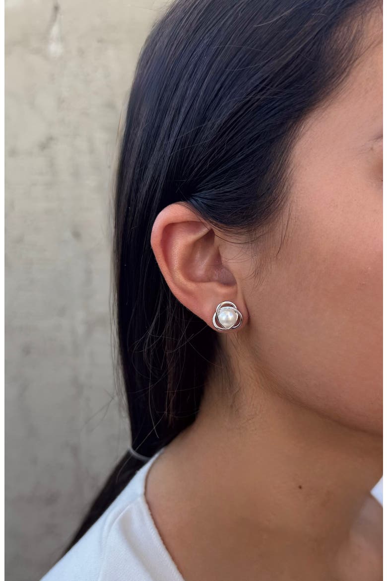 Knotted Freshwater Pearl Stud Earrings, Alternate, color, SILVER