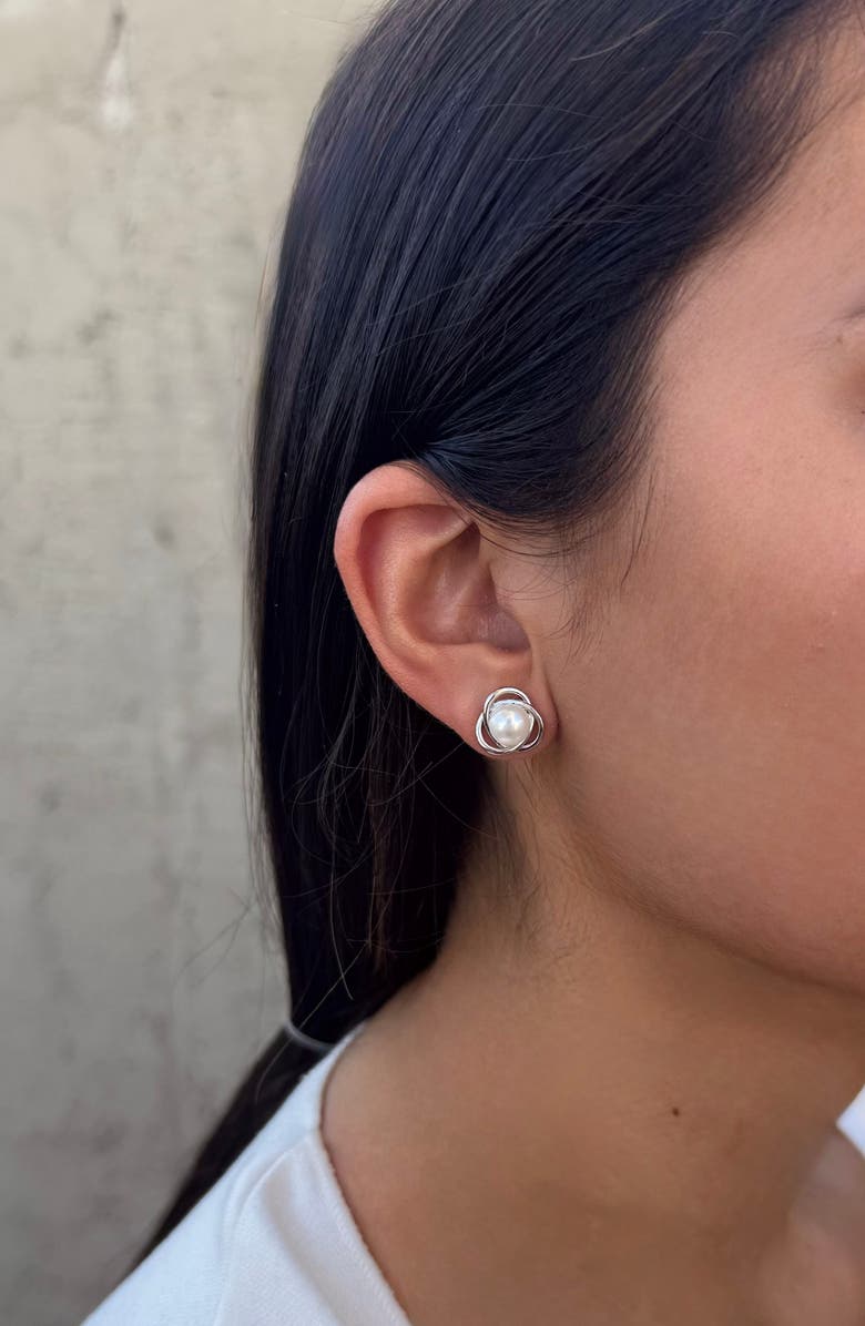 Adornia Knotted Freshwater Pearl Stud Earrings, Alternate, color, Silver