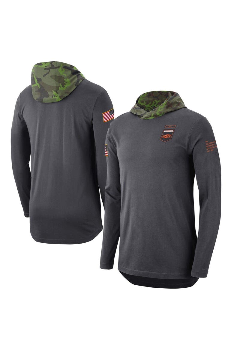 Men's Nike Anthracite Oklahoma State Cowboys Military Long Sleeve Hoodie T-Shirt, Main, color, Anthracite