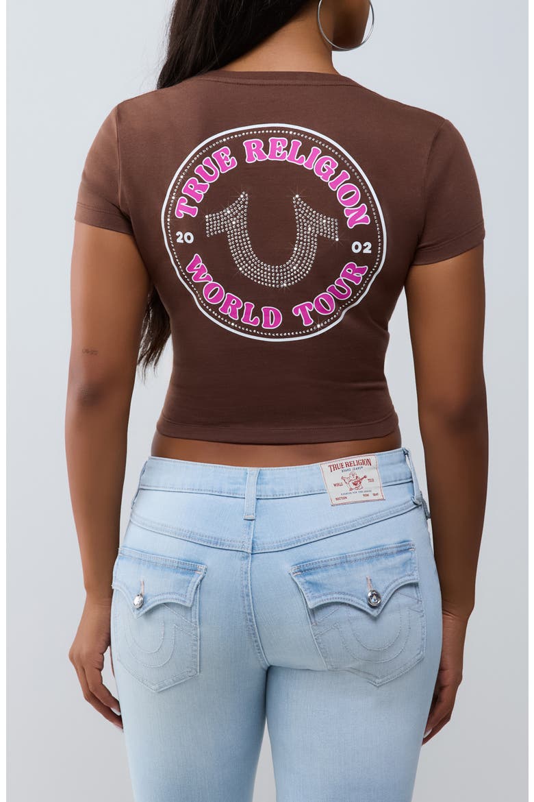 Crystal Logo Notched Neck Baby Tee, Alternate, color, ROCKY ROAD