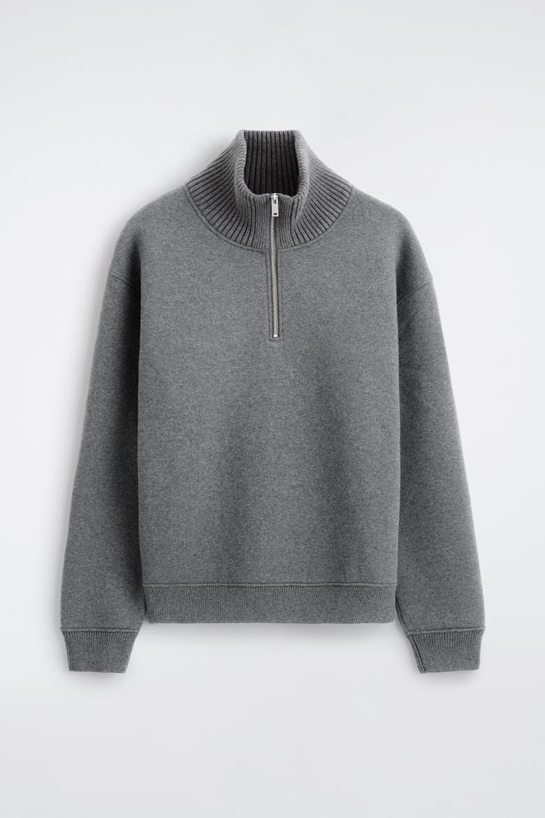 Cotton-Wool Jersey Zip-Up Sweater, Alternate, color, DARK GRAY