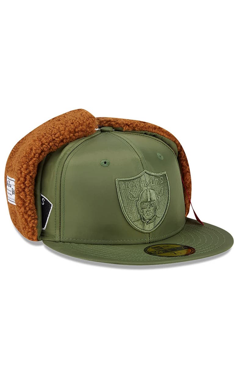 New Era x Alpha Industries Men's New Era x Alpha Industries Olive Las Vegas Raiders Dog Ears 59FIFTY Fitted Hat, Main, color, Olive
