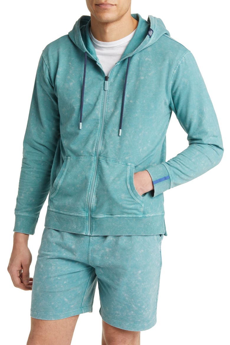 Acid Wash Zip Front Fleece Hoodie, Alternate, color, COR/BLU