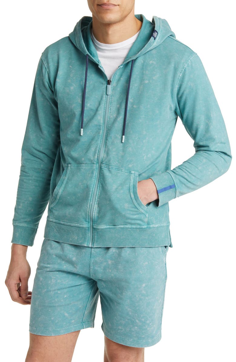 Stone Rose Acid Wash Zip Front Fleece Hoodie, Alternate, color, Cor/Blu