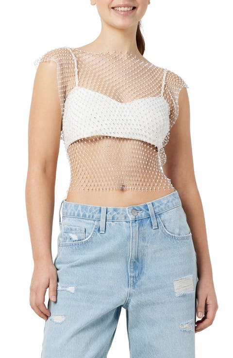 Xenia Rhinestone Sheer Net Top