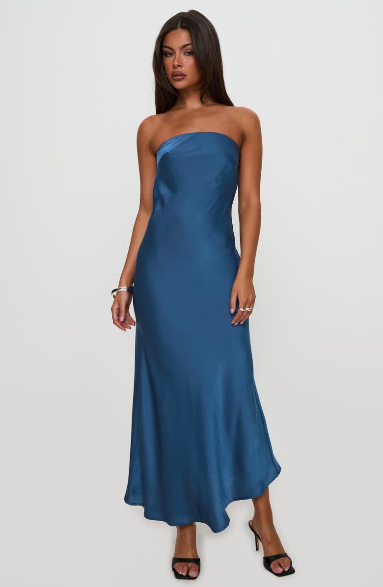 Princess Polly Haley Strapless Satin Maxi Dress, Alternate, color, Blue