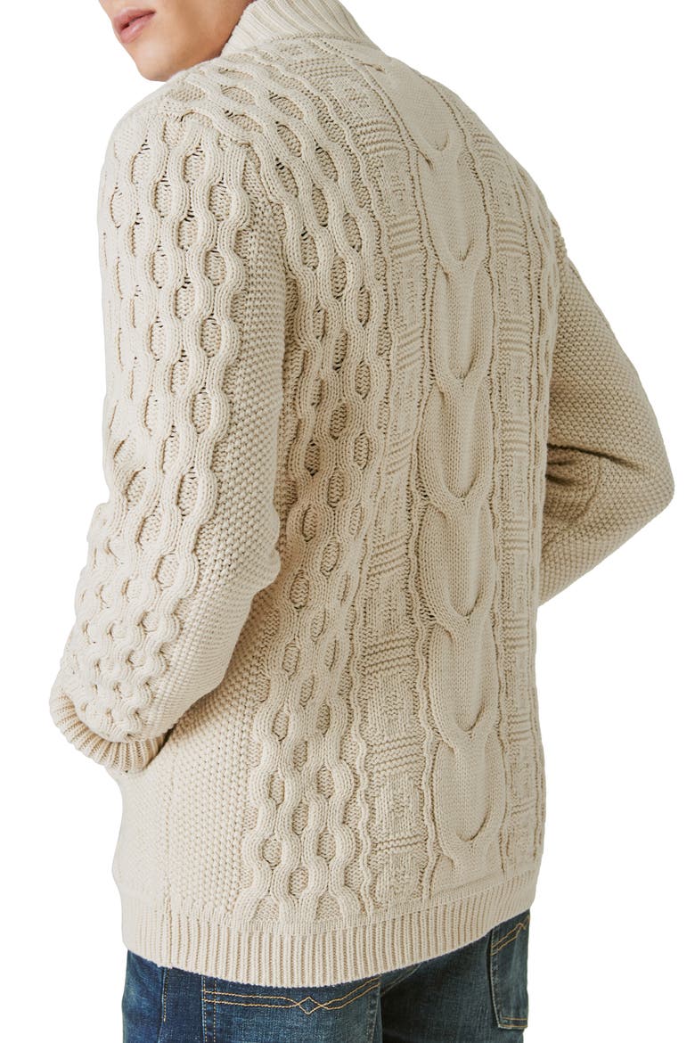 Cable Stitch Cotton Blend Zip-Up Cardigan, Alternate, color, CREAM