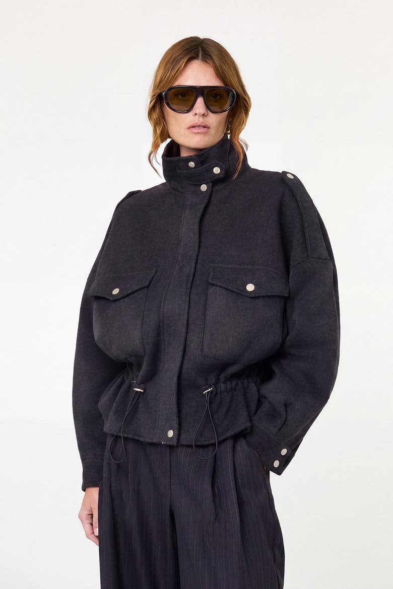 Ciara Drawcord Blouson Jacket, Alternate, color, CARBON
