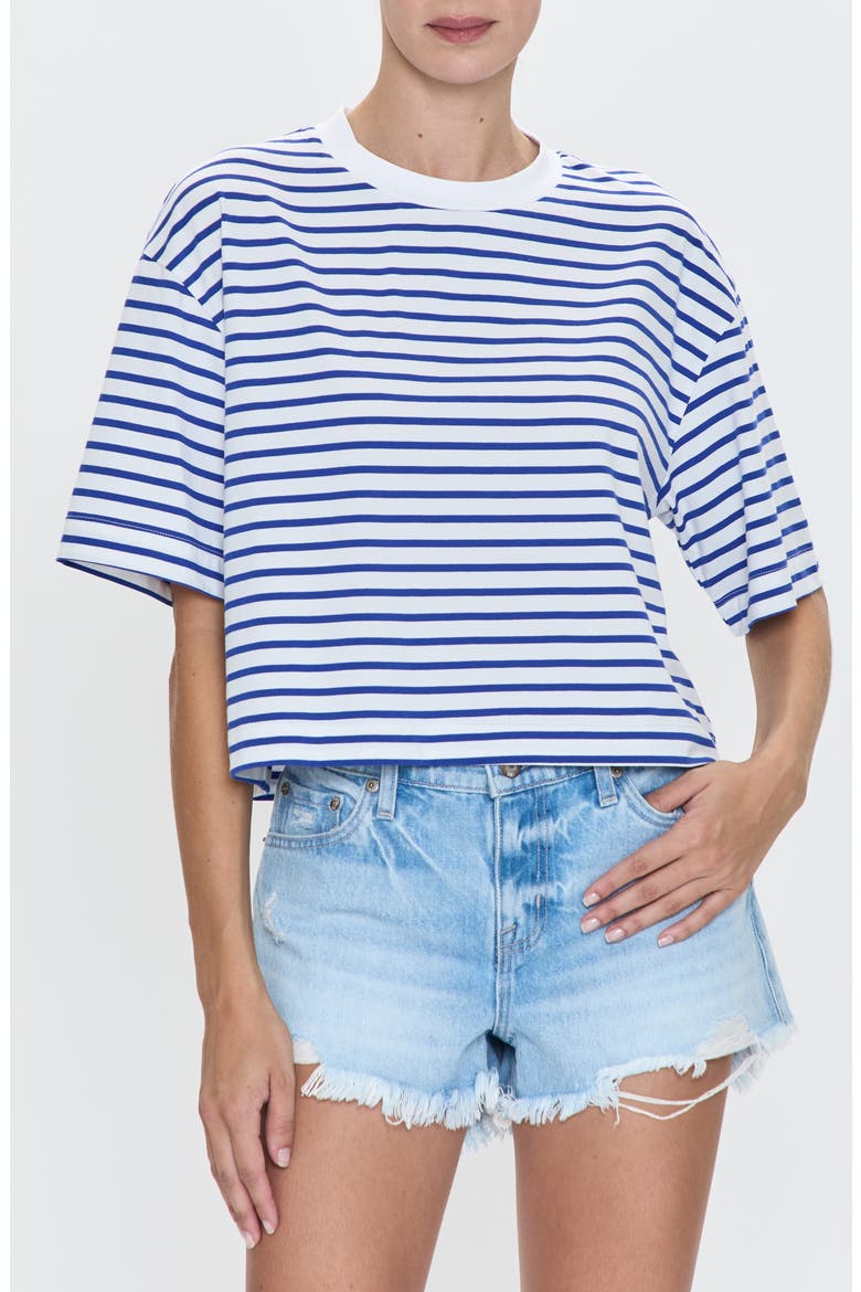 Mae Stripe Cotton Back Cutout Crop T-Shirt, Main, color, MARITIME WHITE STRIP