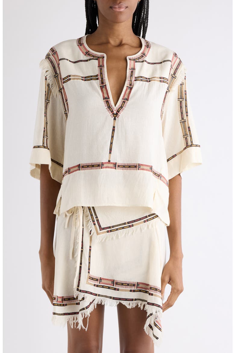 Fiosa Embroidered Silk Top, Main, color, ECRU