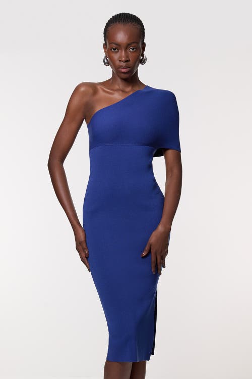 Karen Millen Knitted One Shoulder Dress In Blue
