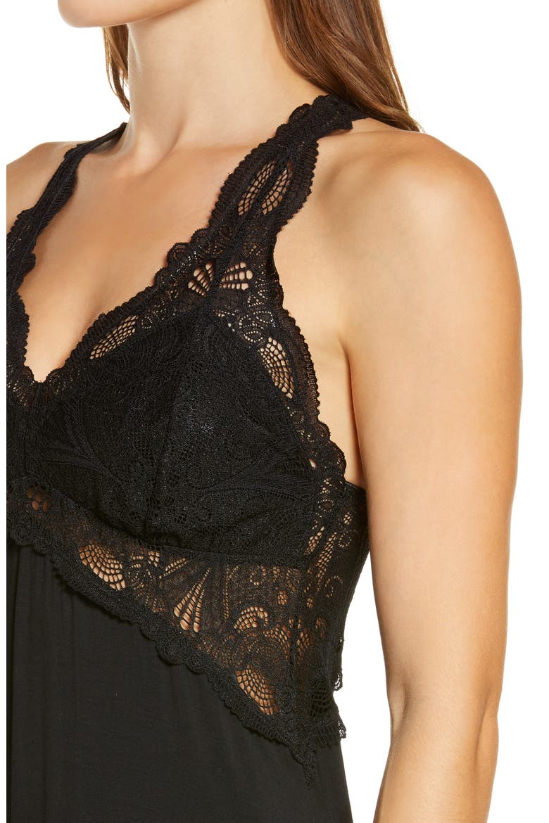 Belle Époque Lace Trim Knit Nightgown, Alternate, color, BLACK
