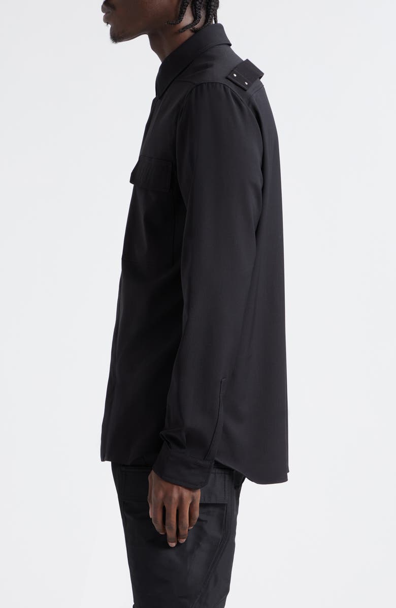 Rick Owens Strap Back Wool Snap-Up Shirt, Alternate, color, 