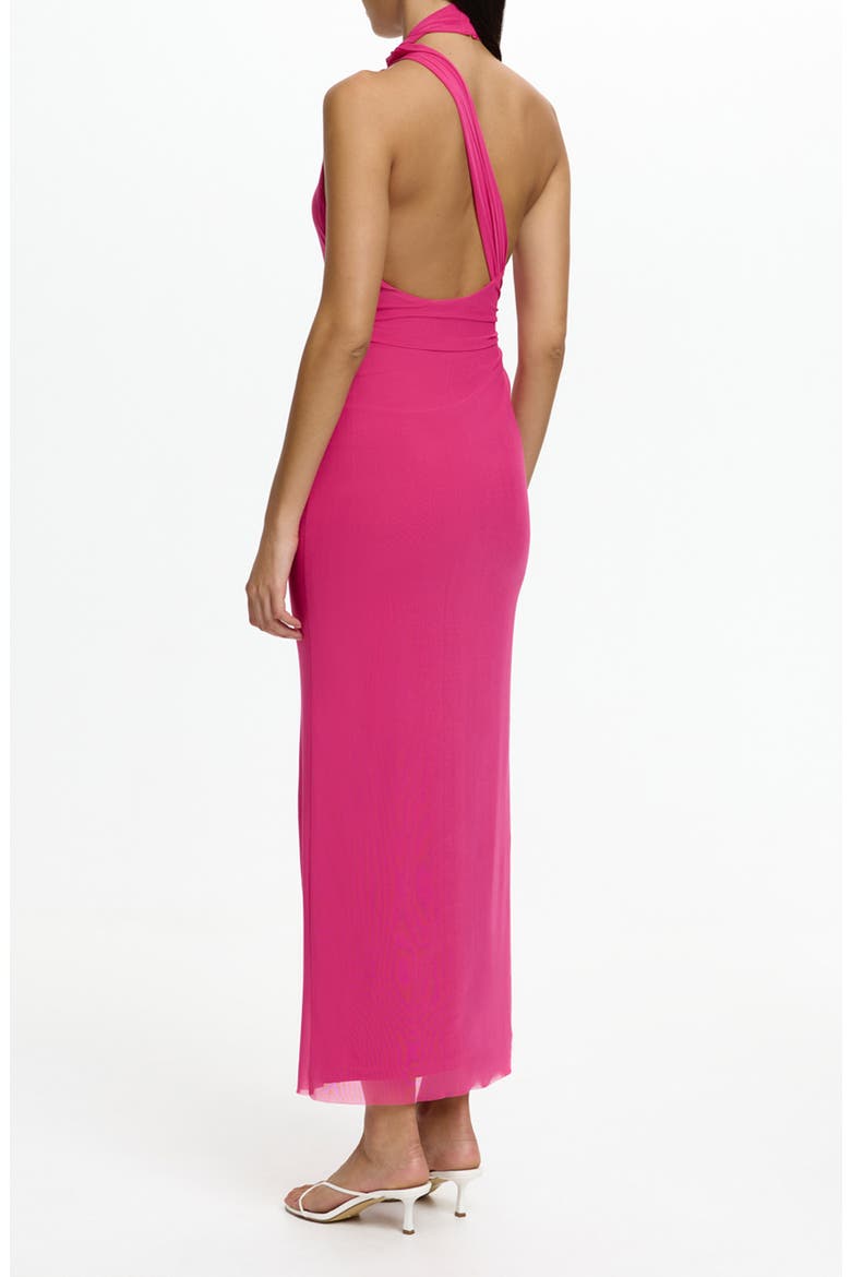 Avni Asymmetric Halter Neck Mesh Gown, Alternate, color, BERRY