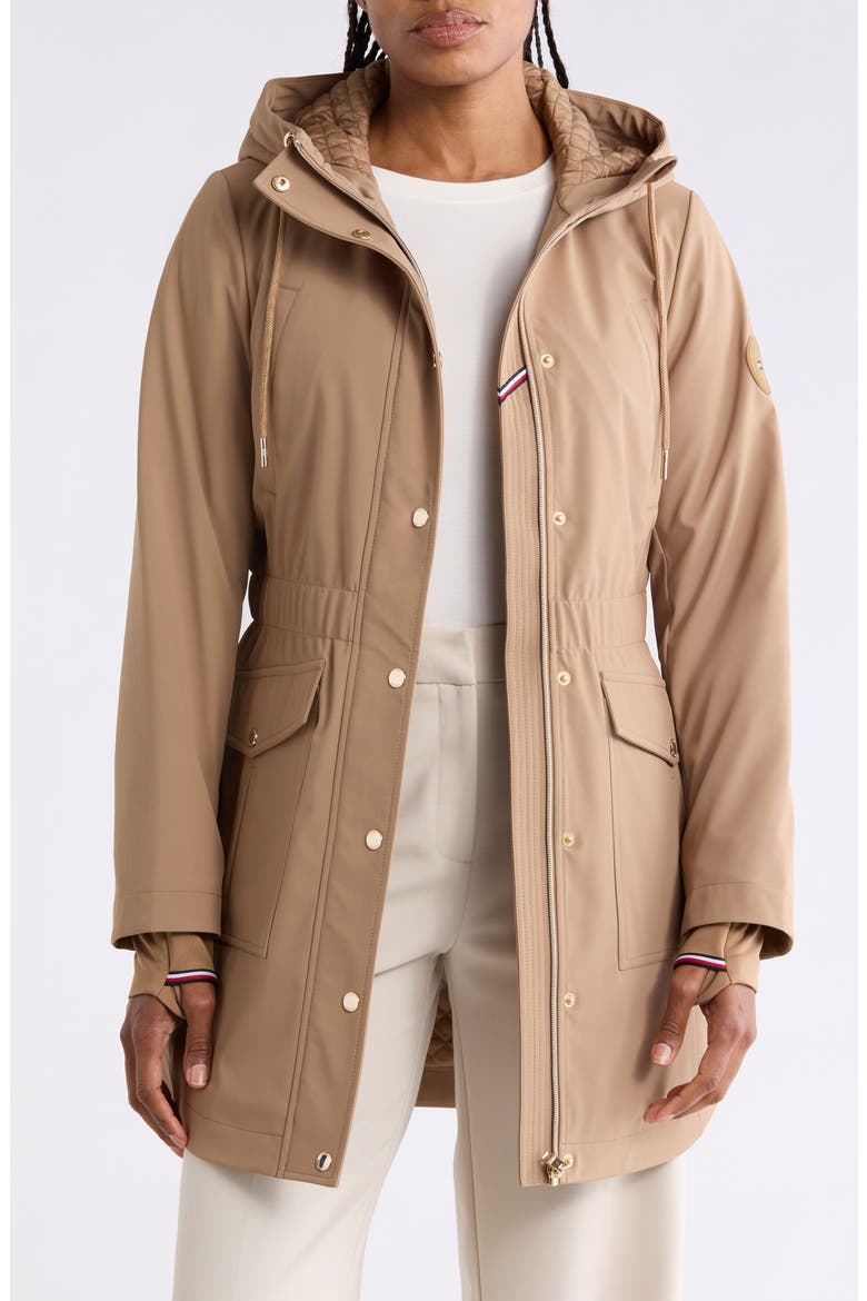 Water Repellent Hooded A-Line Jacket, Main, color, TAUPE