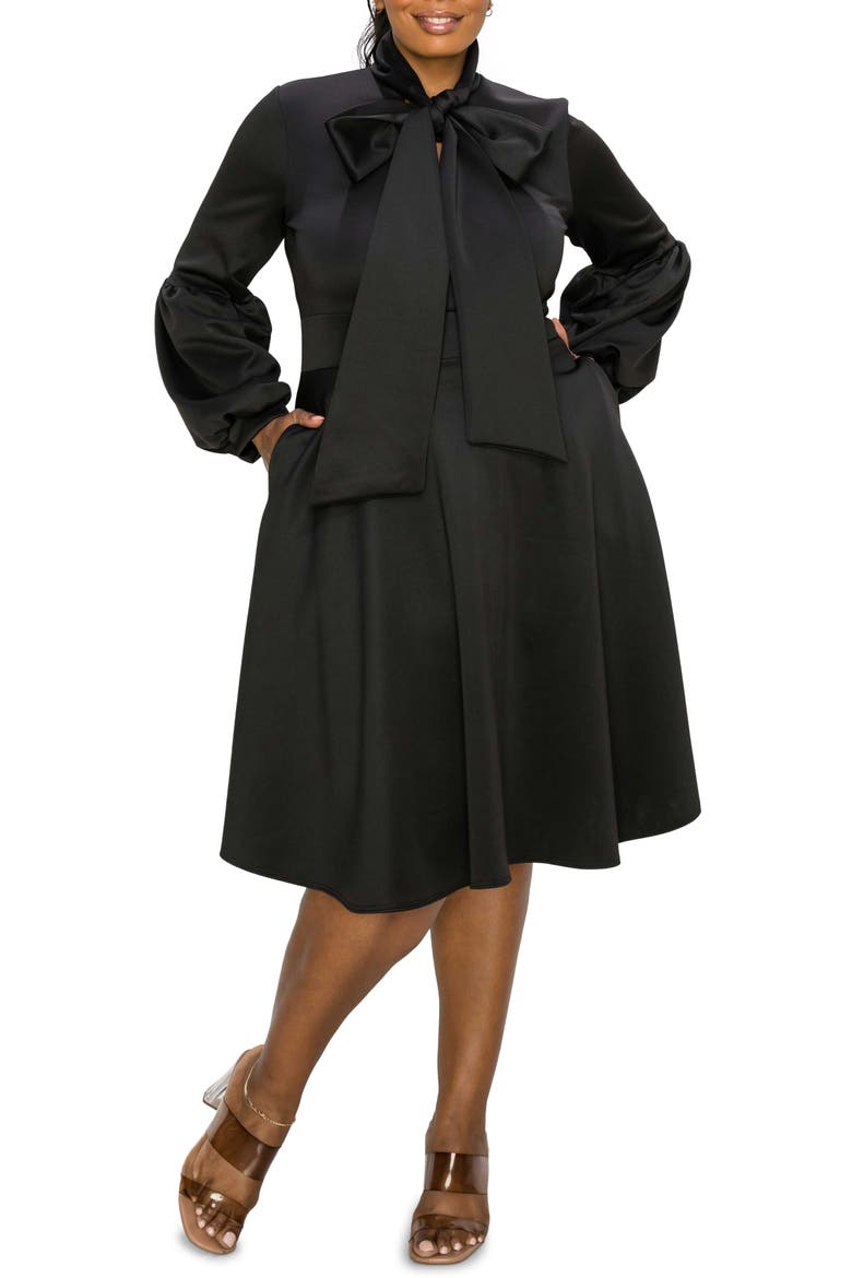 Bekah Long Sleeve Fit & Flare Dress, Alternate, color, BLACK