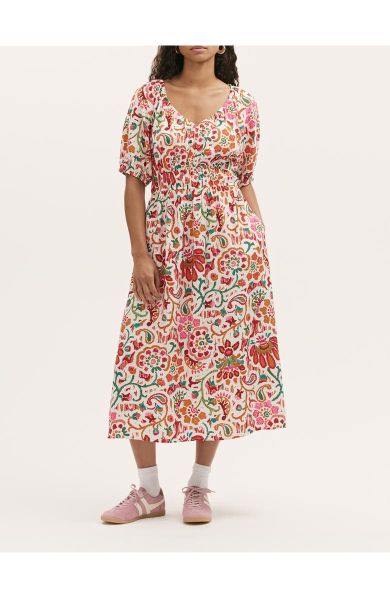 Finery London Estee Floral Crepe Midi Smock Dress, Alternate, color, Ivory Floral