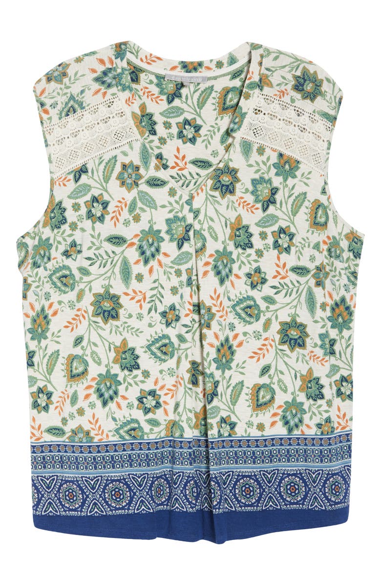 DR2 by Daniel Rainn Daniel Rainn Border Print Lace Shoulder Tank Top, Alternate, color, 