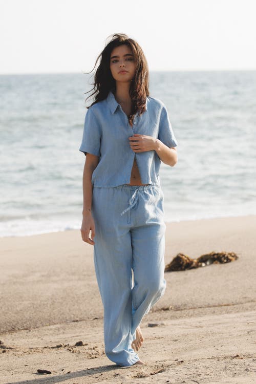 Vir Vita Anais Linen Shirt In Blue