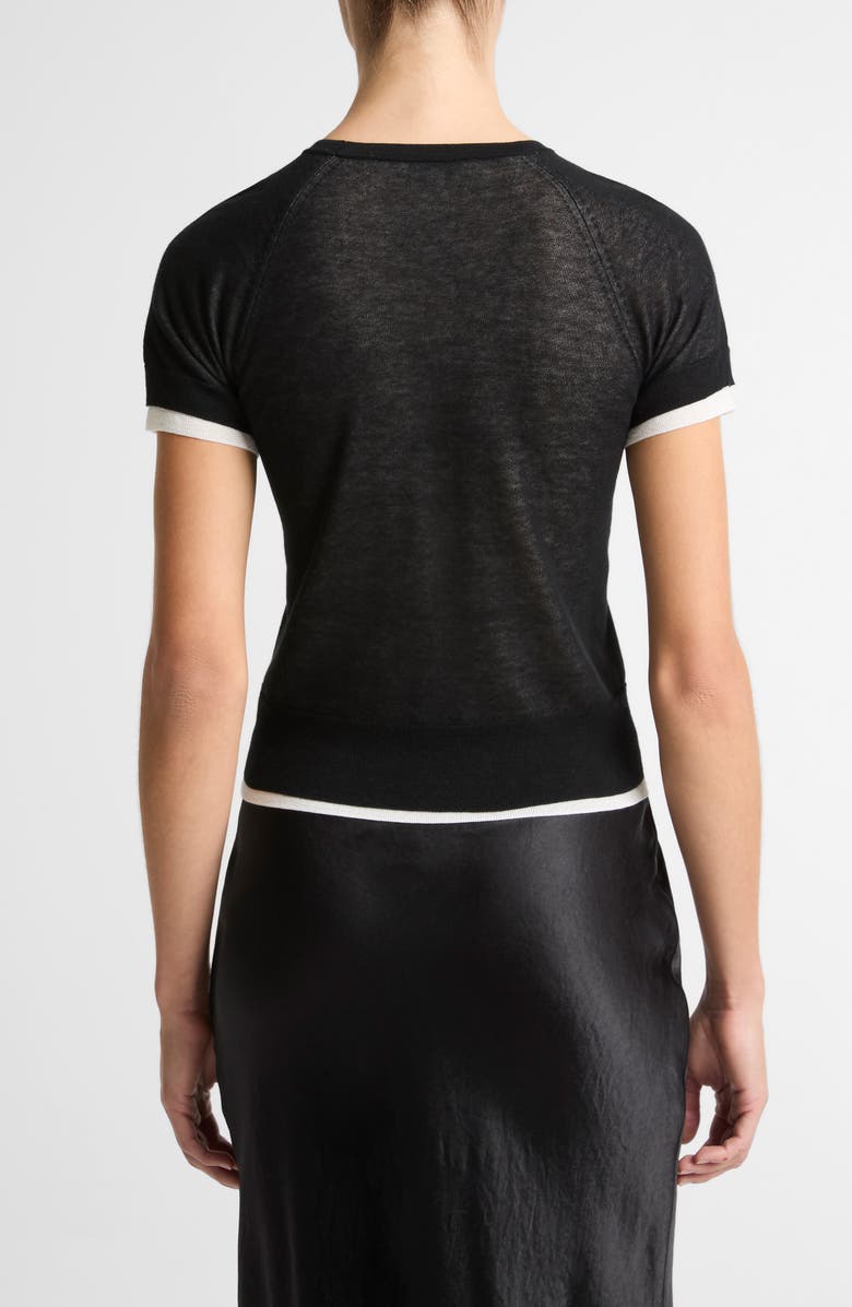 Vince Double Layer Raglan Short Sleeve Sweater, Alternate, color, Black/ Off White