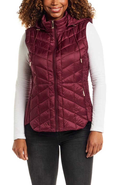 Gallery Quilted Water Resistant Vest With Removable Hood In Burgundy