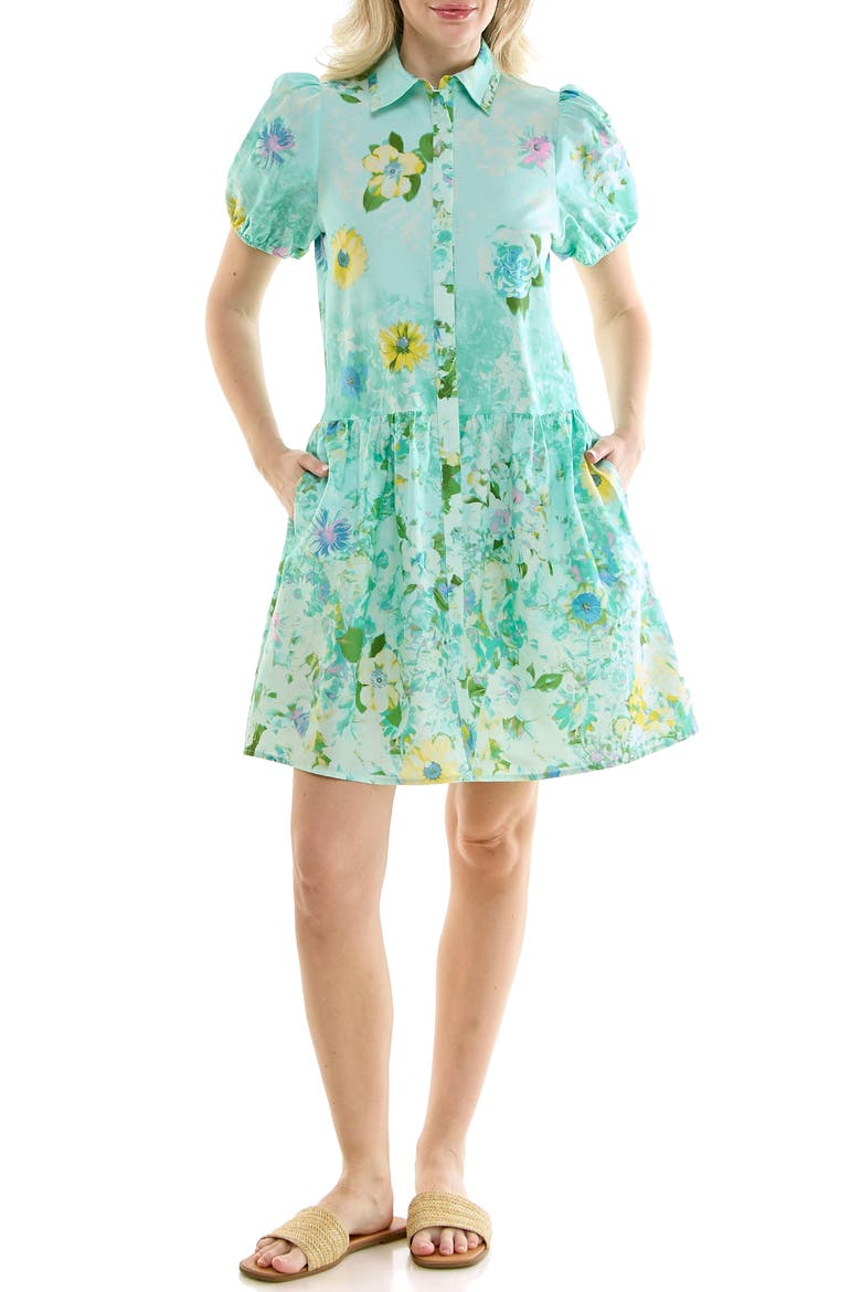 Puff Sleeve Shirtdress, Main, color, FLORAL MINT