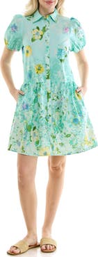 Nicole Miller Puff Sleeve Shirtdress