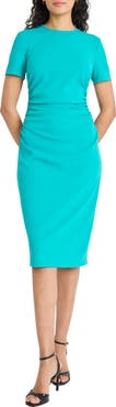 Maggy London Ruched Short Sleeve Midi Dress