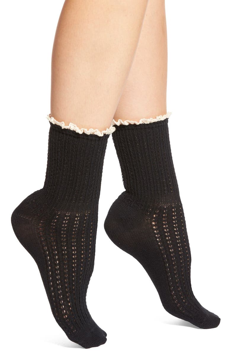 Peony & Moss Lace Trim Crew Socks, Main, color,