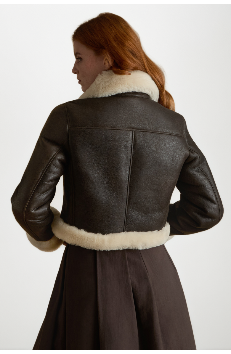 FURNIQ UK LLC Leather Shearling Jacket, Alternate, color, Brown
