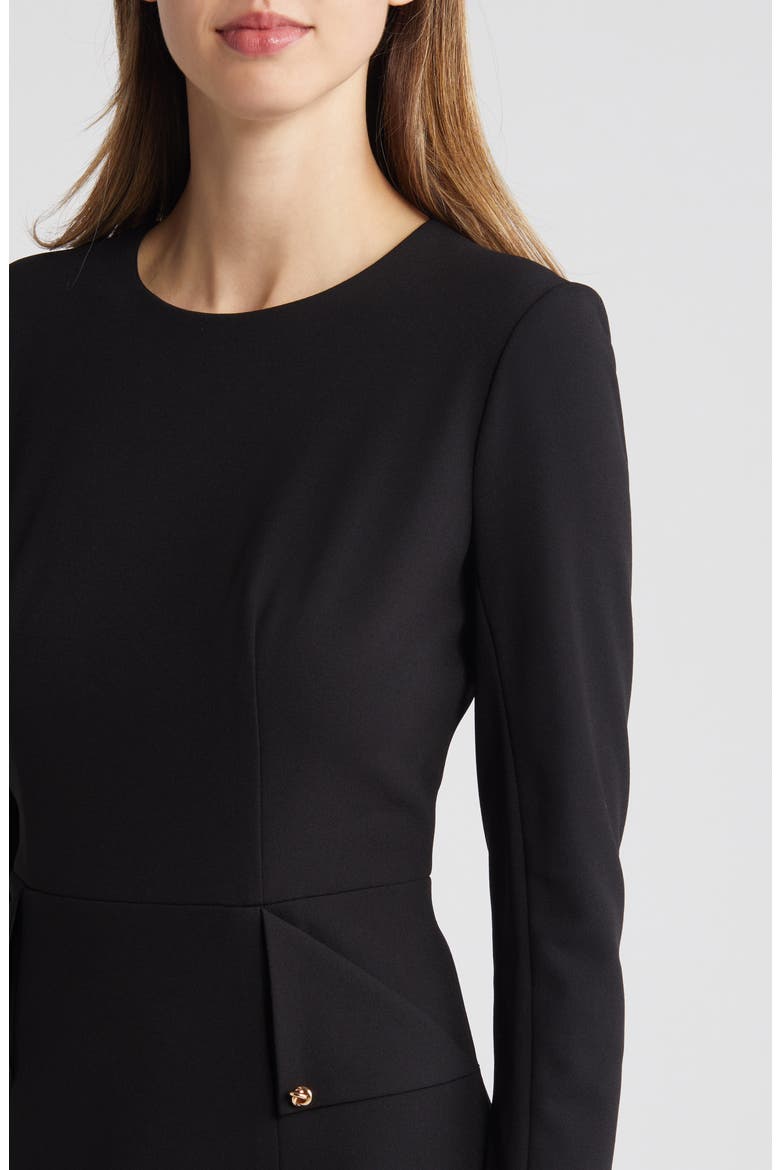 Long Sleeve Pocketed Sheath Dress, Alternate, color, BLACK