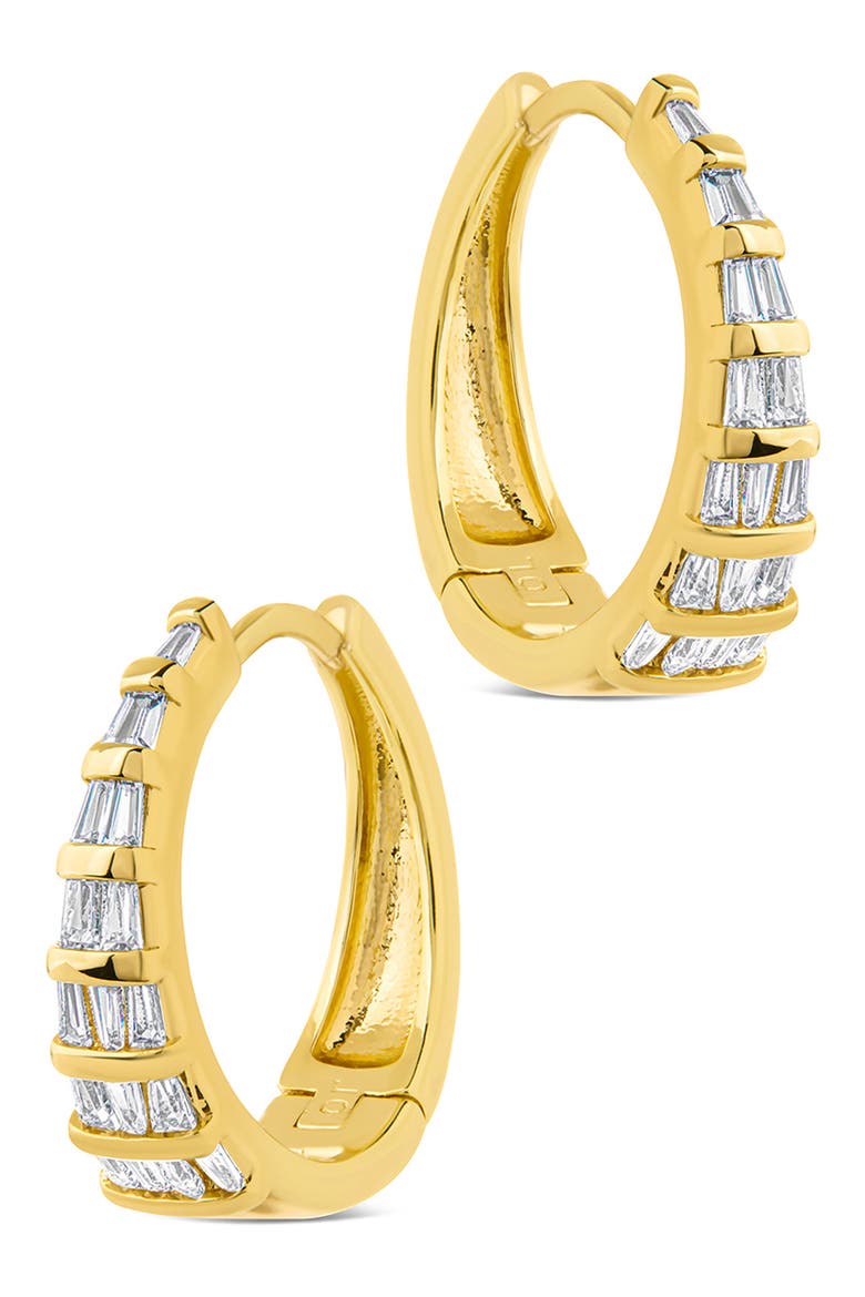 Baguette Cubic Zirconia Huggie Hoop Earrings, Alternate, color, GOLD