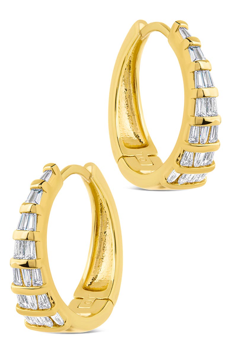 Sterling Forever Baguette Cubic Zirconia Huggie Hoop Earrings, Alternate, color, Gold