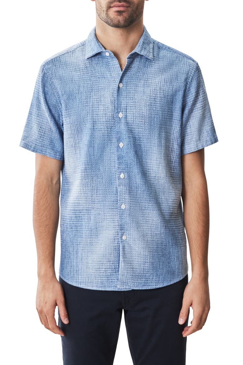Ferris Short Sleeve Woven Button-Up Shirt, Main, color, BLUE
