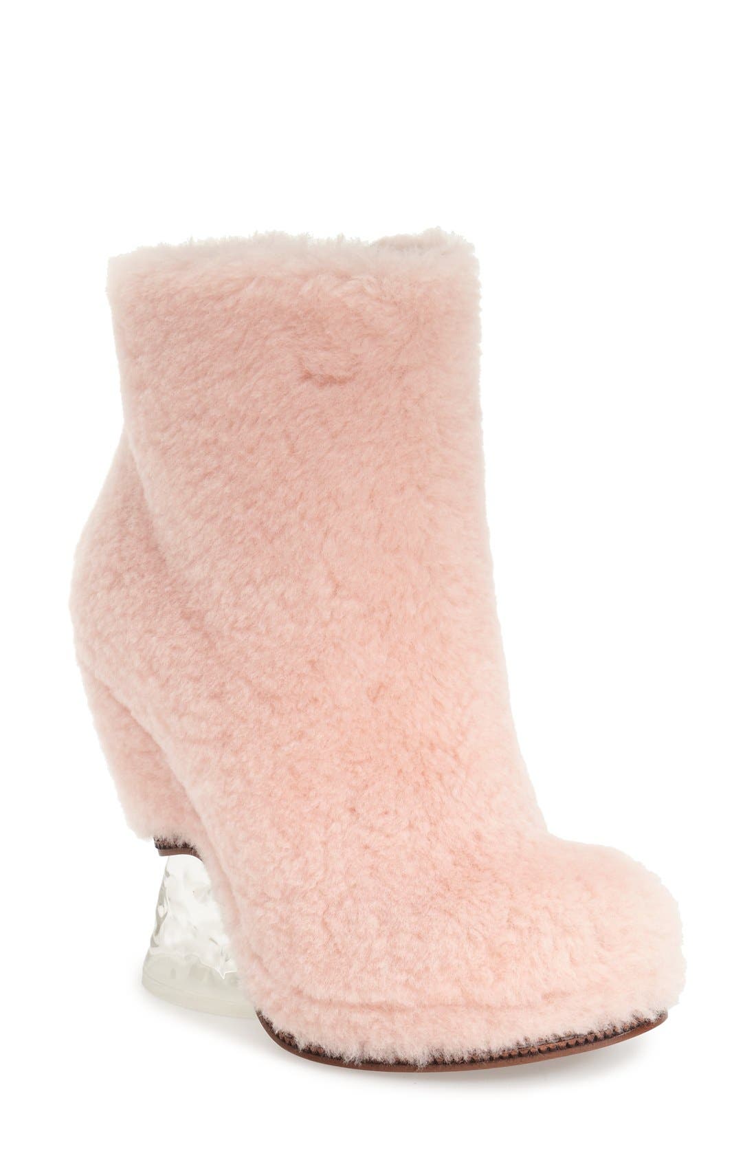 Genuine Shearling Ankle Bootie, Main, color, PINK SHEARLING