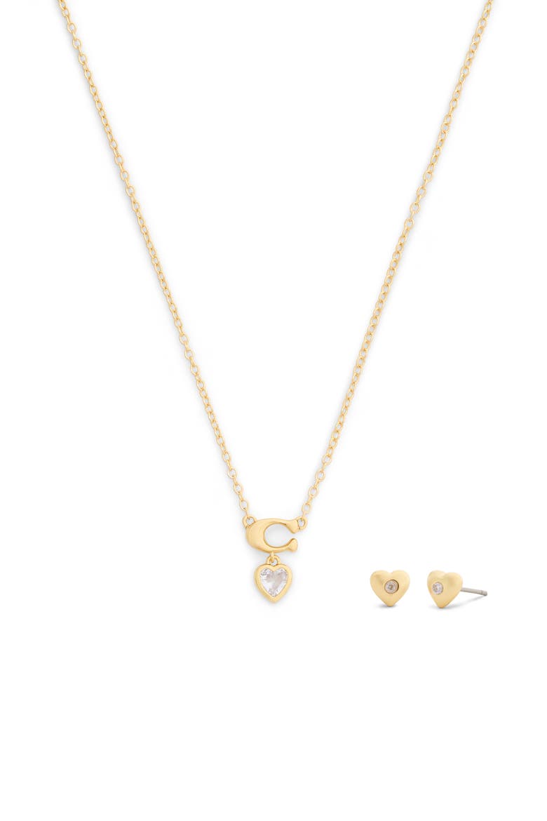 Cubic Zirconia Heart Necklace & Stud Earrings Boxed Set, Main, color, CRYSTAL/ GOLD