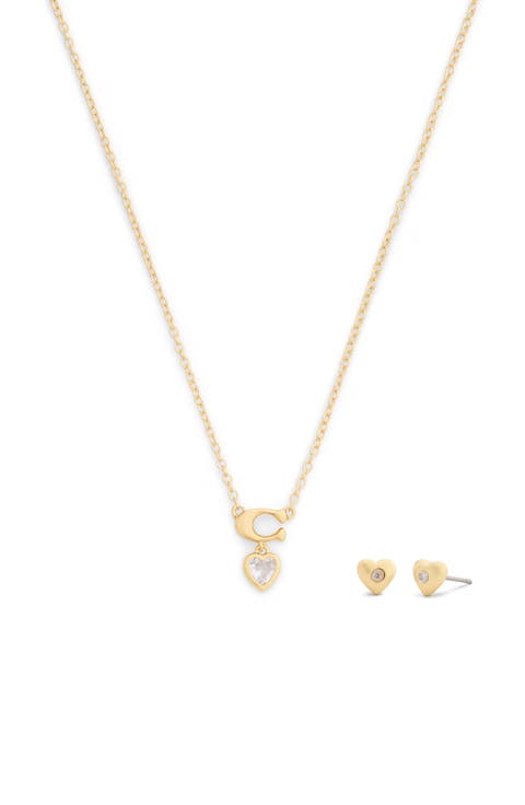 Cubic Zirconia Heart Necklace & Stud Earrings Boxed Set