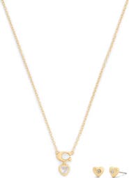 COACH Cubic Zirconia Heart Necklace & Stud Earrings Boxed Set