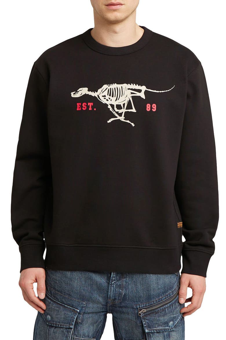 Running Dog Crewneck Sweatshirt, Main, color, DARK BLACK