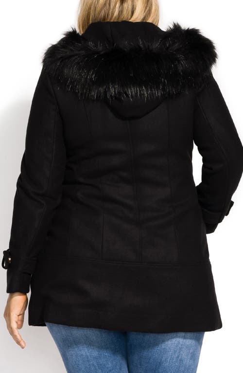 City Chic Wonderwall Coat With Faux Fur Collar In Black