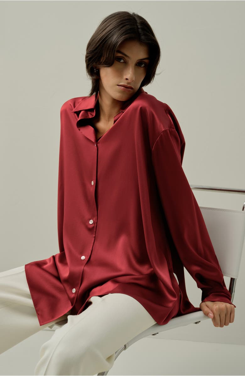 Lilysilk Scarlet Oversize Silk Shirt, Alternate, color, Scarlet