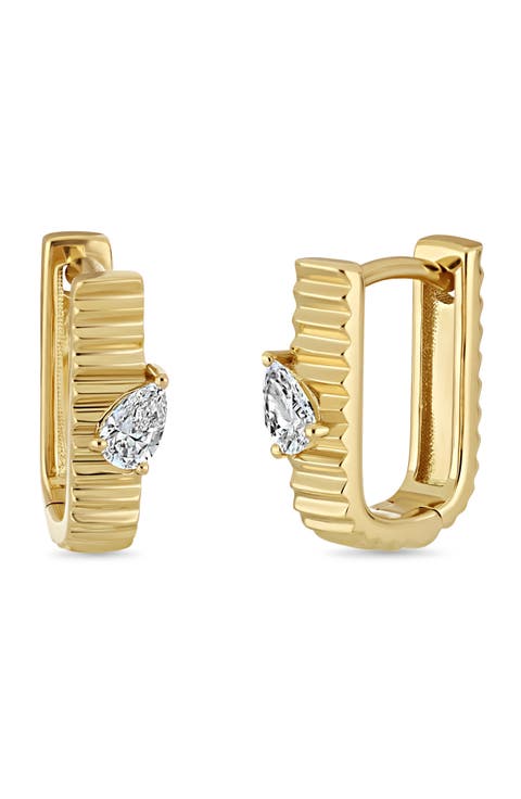 18K Gold Cleo Diamond Hoop Earrings, 11mm